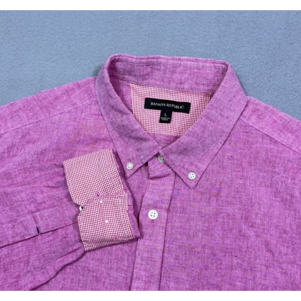 Banana Republic Shirt Mens L Rose Pink Linen Blend Normcore Dadcore Summer USA